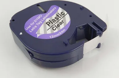 Produktbild von vhbw Schriftband-Kassette kompatibel mit Dymo LetraTag LT-100H, 2000, LT-100T Plus, LT-100T, QX50 Etiketten-Drucker 4m x 12mm Schwarz auf Transparent