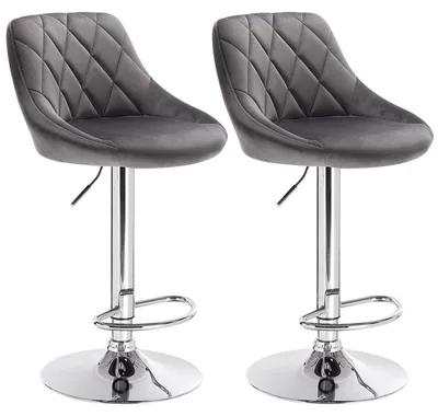 Obrázok produktu pre Sada dvoch barových stoličiek s nastaviteľnou opierkou, potiahnutých zamatom | Tmavosivá a svetlosivá | 32,5 x 38 x 83-104 cm