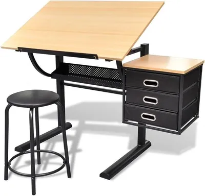 Produktbild von Kinderschreibtisch Kippbarer Zeichentisch Arbeitstisch Mit 3 Schubladen & Stuhl,Büromöbel-Set Zeichentisch Architektentisch Schülerschreibtisch Schreibtisch Arbeitstisch