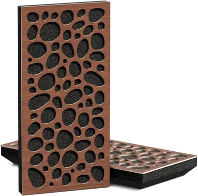Obrázok produktu pre Balenie 4 kusov – Tenké, zvukovoizolačné akustické panely K3 – difúzne panely | 50x25 cm | Reflexia | Hrúbka – Farba: [33 mm | Orech]