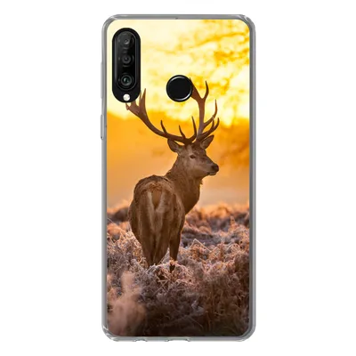 Produktbild von MuchoWow® Handyhülle Schutzhülle Hülle für Huawei P30 Lite Hirsche - Tiere - Sonnenuntergang - Winter - Heidekraut - Natur Silikon Softcase Handy Hülle - Handyhülle