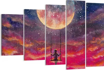 Produktbild von Bild auf Leinwand - Leinwandbild - 5 Teile - Mond Schaukel Frau - 150x100cm - Wand Bild - Wanddeko - Wandbilder - Leinwanddruck - Bilder - Wanddekoration - Leinwand bilder - Wandbild - EG150x100-5095