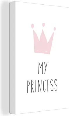 Produktbild von MuchoWow® - Leinwandbilder - Illustration mit dem Zitat "My princess" und einer rosa Krone, Wandbild, Wanddeko Bilder Wohnzimmer, 20x30 cm