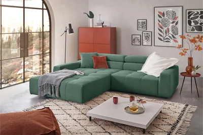 Produktbild von KAWOLA Sofa RENO Ecksofa Feincord grün Longchair links