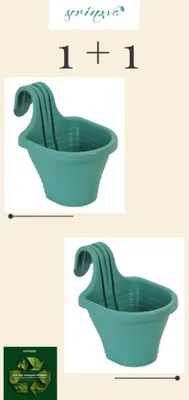 Produktbild von 1+1 Balkonblumenboxen mit Haken, Pflanzgefäße aus Kunststoff, 3L Kräuter- und Blumenpflanzen, grün