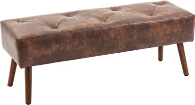 Image de Banquette HOMCOM pour pied de lit, banquette rembourrée de style vintage, revêtement synthétique, 114 x 38 x 42 cm, socle en bois, banquette rembourrée, aspect vieilli brun
