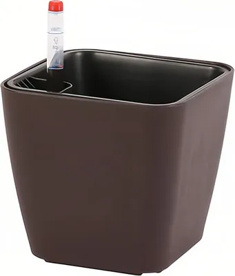 Image de pots de fleurs carrés auto-irrigués de 14cm pour plantes d'intérieur et d'extérieur, Pots de fleurs auto-irrigués avec indicateur de niveau d'eau (marron)