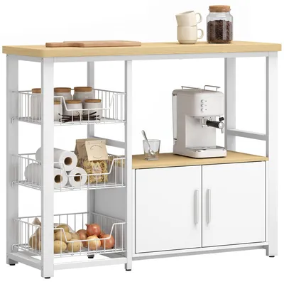 Produktbild von HOMCOM Küchenregal mit 3 Körben und Schrank, 100 x 35 x 80 cm, Weiß