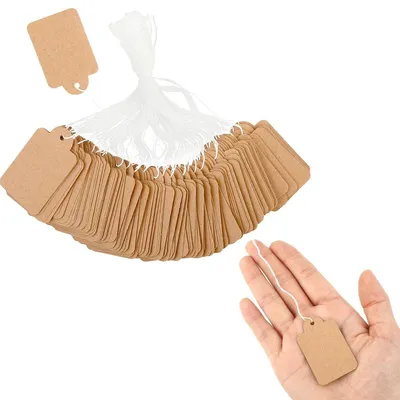 Productafbeelding van Hangetiketten kraftpapier - 3 x 4,8 cm - 200 stuks - Met elastisch koord - Prijskaartjes
