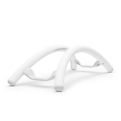 A white MacBook stand on a white background.