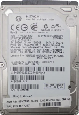 Productafbeelding van Hitachi Hts725050a9a364 Harde schijf, 500GB, SATA, 2,5", intern, voor notebook/laptop/pc