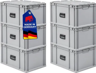 Produktbild von SuperSparSet 6x Eurobox NextGen Portable  Germany | HxBxT 33,5x40x60cm | 65 Liter | Grau | Eurobehälter, Transportbox, Transportbehälter, Stapelbehälter