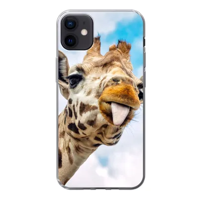 Produktbild von MuchoWow® Handyhülle Schutzhülle Hülle für iPhone 12 mini Giraffe - Lustig - Zunge - Kinder - Jungen - Mädchen - Kind Silikon Softcase Handy Hülle - Bild