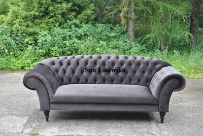 Immagine prodotto di Divano a tre posti di design con sedile imbottito in tessuto Divano a 3 posti Chesterfield grigio Nuovo divano