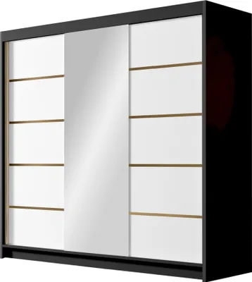 Produktbild von MIRJAN24 Schiebetürenschrank mit Spiegel Evo VI, Kleiderschrank mit Kleiderstange, mit drei Schwebetüren, Garderobe (Farbe: Schwarz / Weiß)