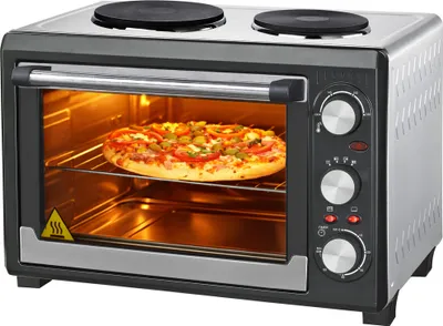 Produktbild von Syntrox Germany Minibackofen 26L mit 2 Kochplatten Umluft Edelstahl