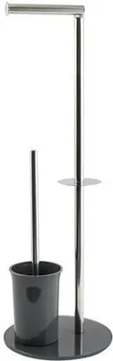 Produktbild von MSV "Bergamo" Stand WC Garnitur WC Bürste Rollenhalter Toilettenbürste Klobürste Klopapierhalter aus Edelstahl und Glas Grau 3in1