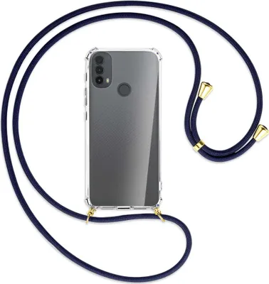 Produktbild von Handykette Backcover-Schutzhülle mit Band (Metall goldfarben) für Motorola Moto E30, Moto E40 - dunkelblau