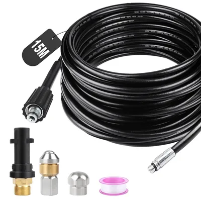 Rohrreinigungsset 15 m, 180 bar, 60 °C, mit 2 Düsen und Adapter