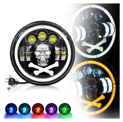 Produktbild von Universeller 7-Zoll (18 cm) LED-/Halogenscheinwerfer 12V–24V, Abblend-/Fernlicht, mit DRL-Tagfahrlicht, weiß-gelbem Blinker und