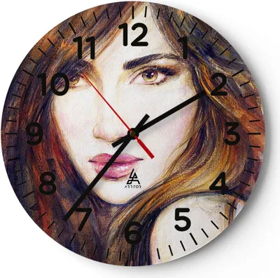 Produktbild von Wanduhr - Rund - Glasuhr - Frau Gesicht Lippen - 30x30cm - Schleichendes Uhrwerk - Lautlos - zum Aufhängen bereit - Dekoration Modern - Wanddekoration aus Glas - C4AR30x30-3986