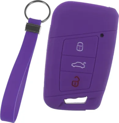 Produktbild von Auto Schlüssel Silikon Schutz Hülle + Schlüsselband Lila Kompatibel mit VW Passat B8 Arteon Skoda Kodiaq 3 Tasten KEYLESS SMARTKEY