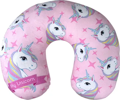 Produktbild von Reisekissen Einhorn -  Kinder Nackenhörnchen - Mädchen Nackenkissen  37x30x10 cm
