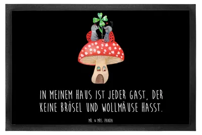 Produktbild von Mr. & Mrs. Panda Fußabtreter Marienkäfer Fliegenpilz 40 x 60 cm - Schwarz - Geschenk, Schmutzfangteppich, Wohnung, Eingangsmatte, fußmatte, Haus, Lustige Sprüche, Zuhause