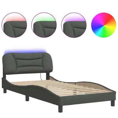 Produktbild von vidaXL Bettgestell mit LED ohne Matratze "Hvar" Dunkelgrau 100x200 cm Stoff