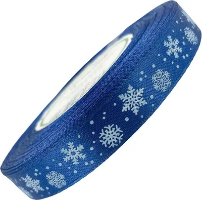 Zdjęcie produktu dla Tasiemka satynowa granatowa w śnieżynki 12mm x 23m