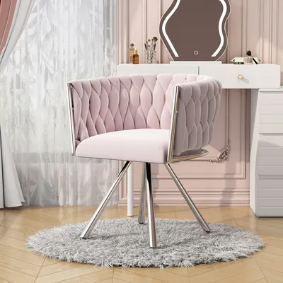 Immagine prodotto di Sedia imbottita per il trucco, 1 pezzo, poltrona girevole per la camera da letto, poltrona girevole per il tempo libero, quattro gambe in metallo, colore rosa acceso