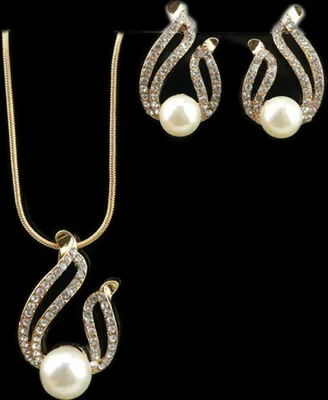 Produktbild von Kunstperle Wassertropfen Anhänger Ohrringe Halskette Socialite Damen Schmuck-Set