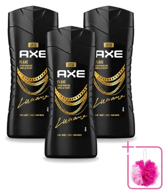 Imagen del producto de 3 unidades de gel de ducha Axe, aroma Flax, 250 ml cada uno. Paquete ahorro