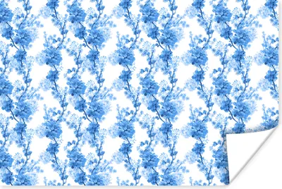 Produktbild von MuchoWow® Poster Blumen - Blüte - Muster - Blau 90x60 cm - Schlafzimmer