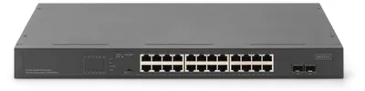 Produktbild von DIGITUS 24-Port Gigabit Netzwerkswitch, 19 Zoll, unmanaged, 2 Uplink Ports, SFP