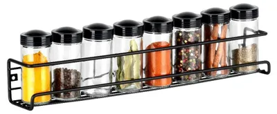 Produktbild von Vilde | Gewürzregal 9-teilig - 40x6,5 cm - Wandmontage - 8 Gewürzgläser 100 ml - Metall Schwarz