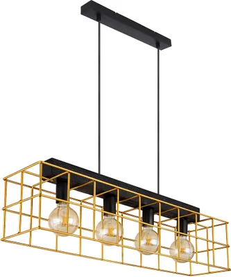 Produktbild von Hängeleuchte, goldfarben, Käfig aus Metallgitter, Holz, H 150 cm