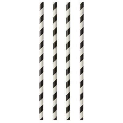 Produktbild von 100 Papstar Trinkhalme, Papier Ø 6 mm, 29 cm schwarz/weiss Stripes 88225
