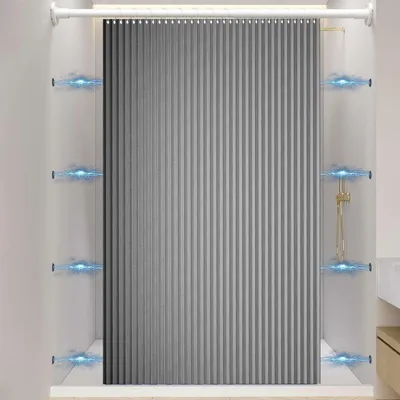 Zdjęcie produktu dla Zasłona prysznicowa 80x200 cm, szary, wodoodporna, pasek magnetyczny, poliester, do łazienki