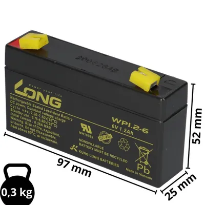 Image de Batterie au plomb compatible avec Exide Powerfit S306/1.2S 6V 1,2Ah