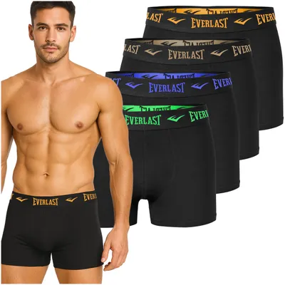 Immagine prodotto di EVERLAST Boxer da Uomo 4 Pezzi Intimo Nero in Cotone con Logo Colorato Taglia XL