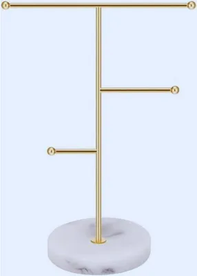 Produktbild von Famanu Schmuckständer mit Metall-T-Bar und Marmor-Design – Multifunktionale Schmuckhalterung für Ketten, Ohrringe und Accessoires
