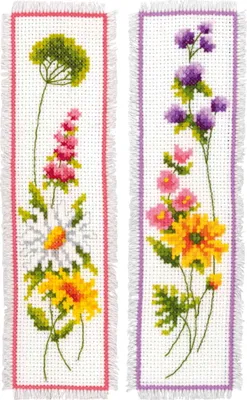 Immagine prodotto di Segnalibro Vervaco per ricamo a punto croce "Fiori" Set di 3, 6x20cm