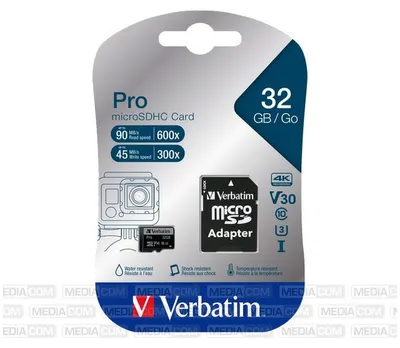 Productafbeelding van microSDHC-kaart, 32GB, PRO, U3, UHS-I, 4K UHD + SD-adapter