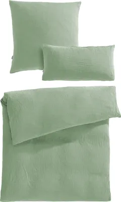 Produktbild von Pure Label Musselin Bettwäsche 155x220 cm mit einem Kissenbezug 80x80 cm und einem Kissenbezug 40x80 cm aus 100% Baumwolle - Bettwäsche-Sets in grün