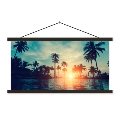 Produktbild von MuchoWow® Textilposter Meer - Sonnenuntergang - Palme - Wolken 120x60 cm mit schwarzem Rahmen - Dekoration Schlafzimmer