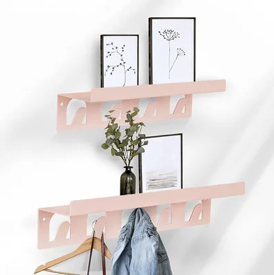 Immagine prodotto di Mensola da parete in metallo con ganci rosa set di 2