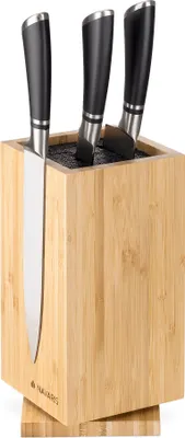 Produktbild von Navaris Drehbarer Magnet Messerblock aus Bambus - Messer Block unbestückt aus Holz für Küchenmesser Kochmesser Kochbesteck - mit Borsteneinsatz