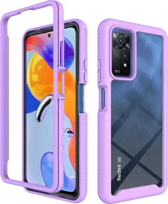 Produktbild von Redmi Note 11 Pro Hülle, Hybrid Transparente Rückseite Robust TPU Bumper Rutschfest Stoßfest Ganzkörper Schutzhülle für Xiaomi Redmi Note 11 Pro Lila