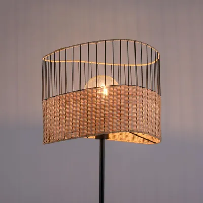 Zdjęcie produktu dla Lampa podłogowa, metal, wiklina, czarny, E27, wys. 152 cm